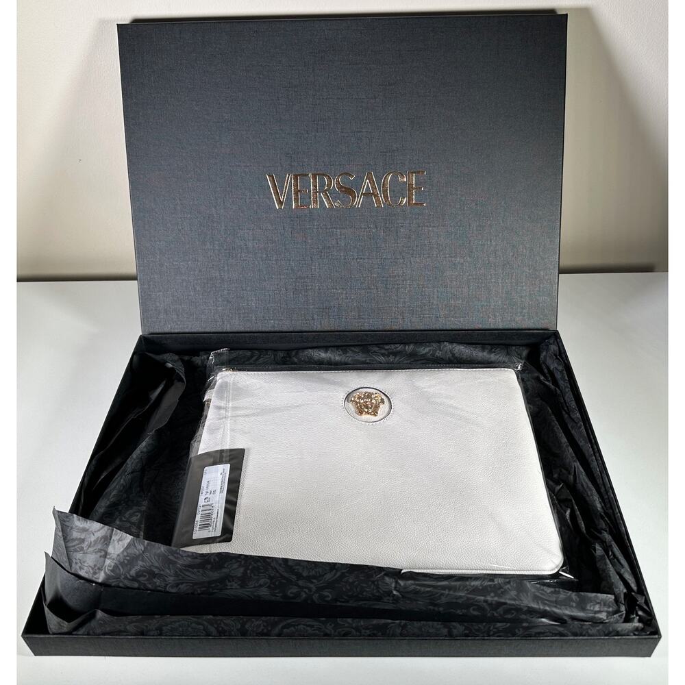 NWT Versace White Gold Medusa Leather Wristlet Clutch Bag 100% Authentic $850 - Picture 10 of 12